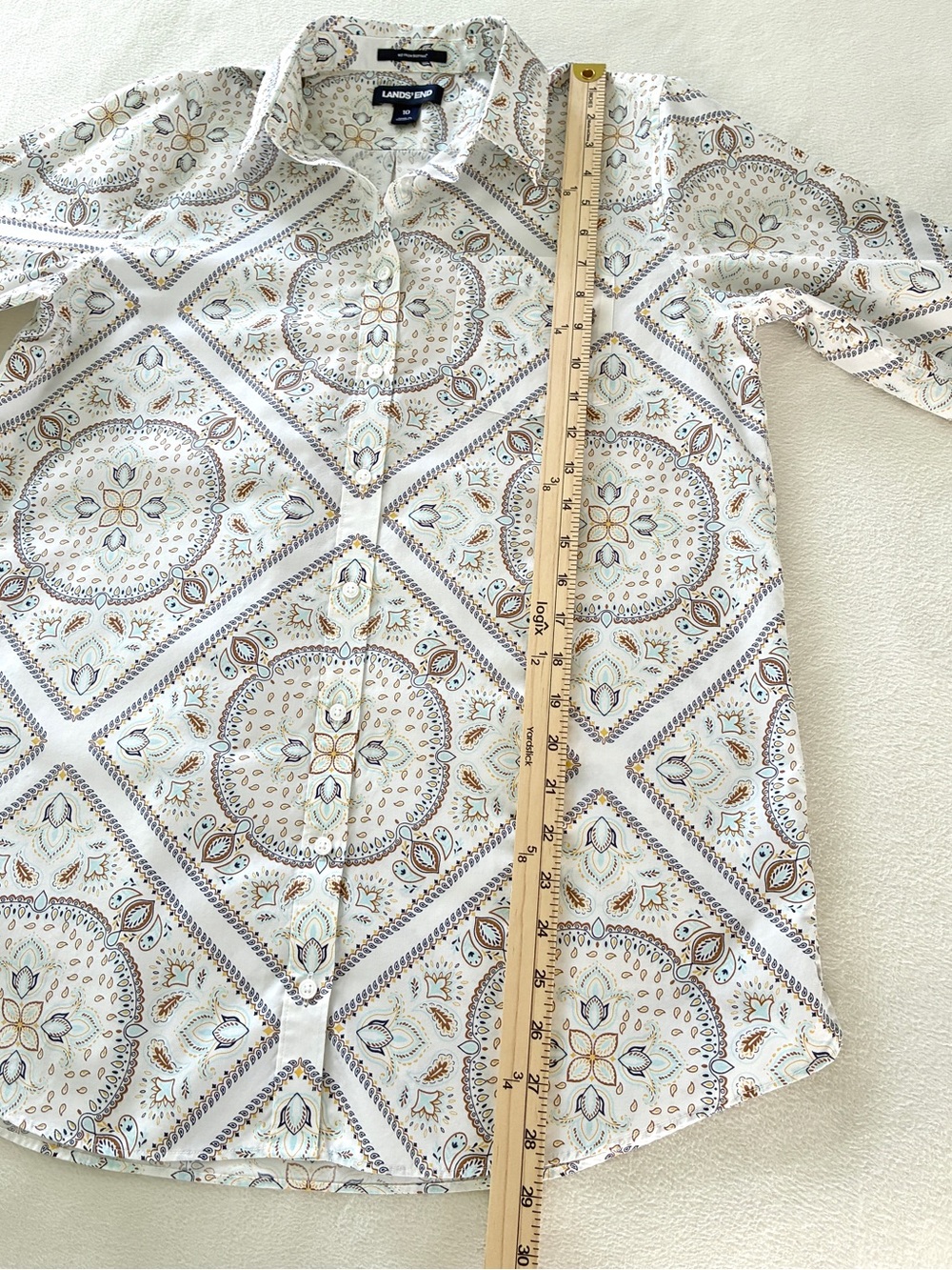 Lands’ End No Iron Button Down Shirt 10 Medallion Print Business Casual Office - Picture 7 of 11